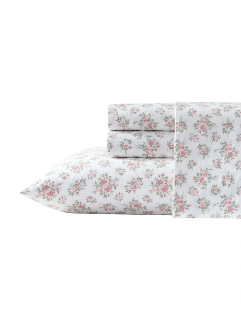 Laura Ashley Leanna Rose Floral Cotton Percale Sheet Set in Pink and White 🌹🌸